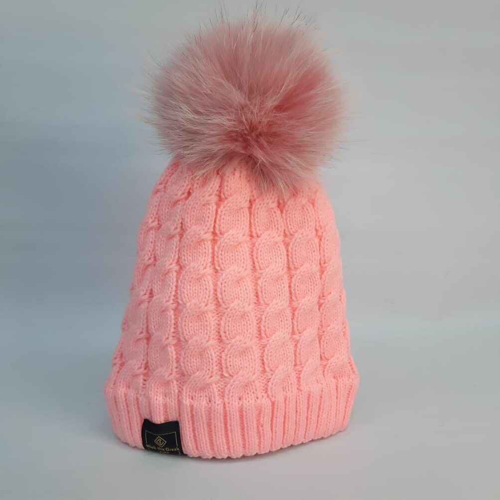 Pompom Beanie - Fluo Pink Beanie with Pink Fur Pompom