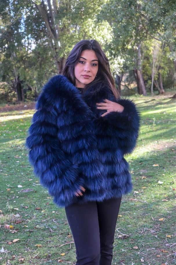 navy blue fur coat