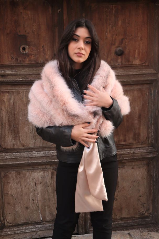 light pink fur shawl