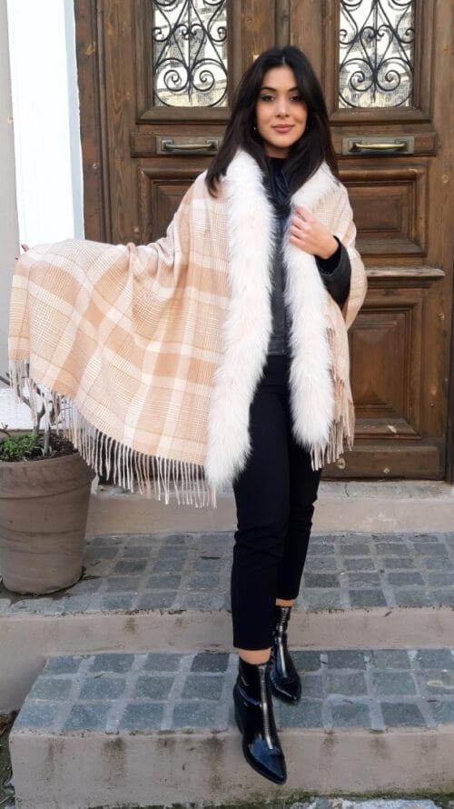 beige checked pashmina