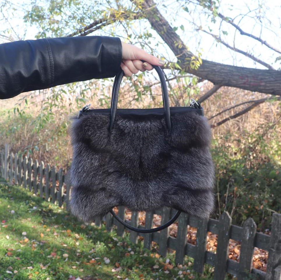 dark grey fox fur bag