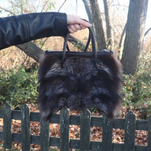 brown crystal fur midi tote bag