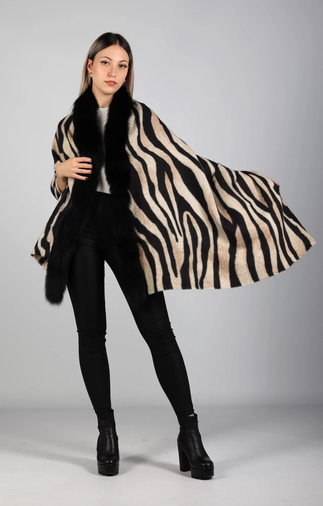 zebra pashmina with fur