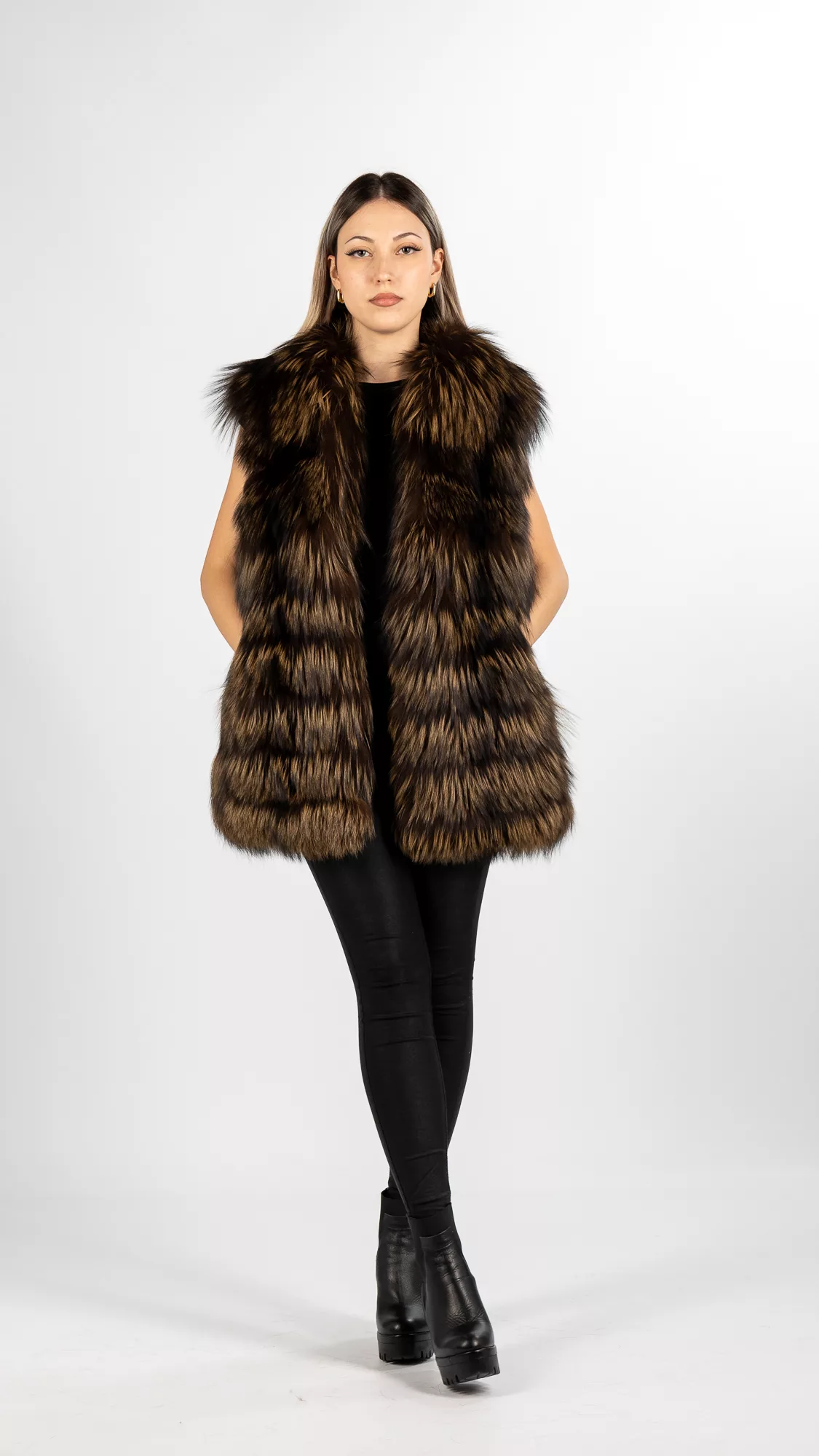 brown silver fox fur vest