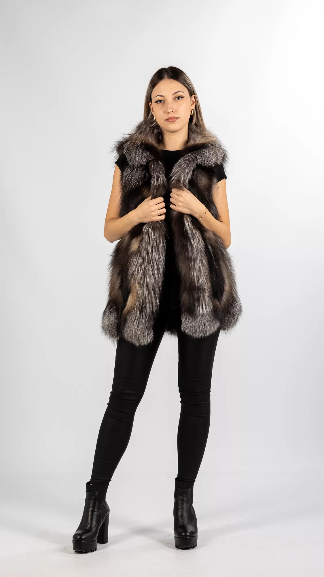natural cross fox fur vest