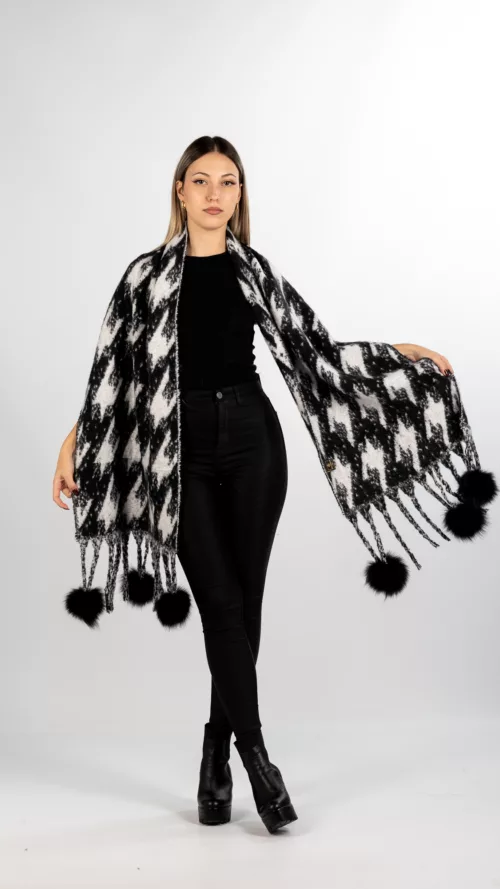 blak white pied de pule pashmina