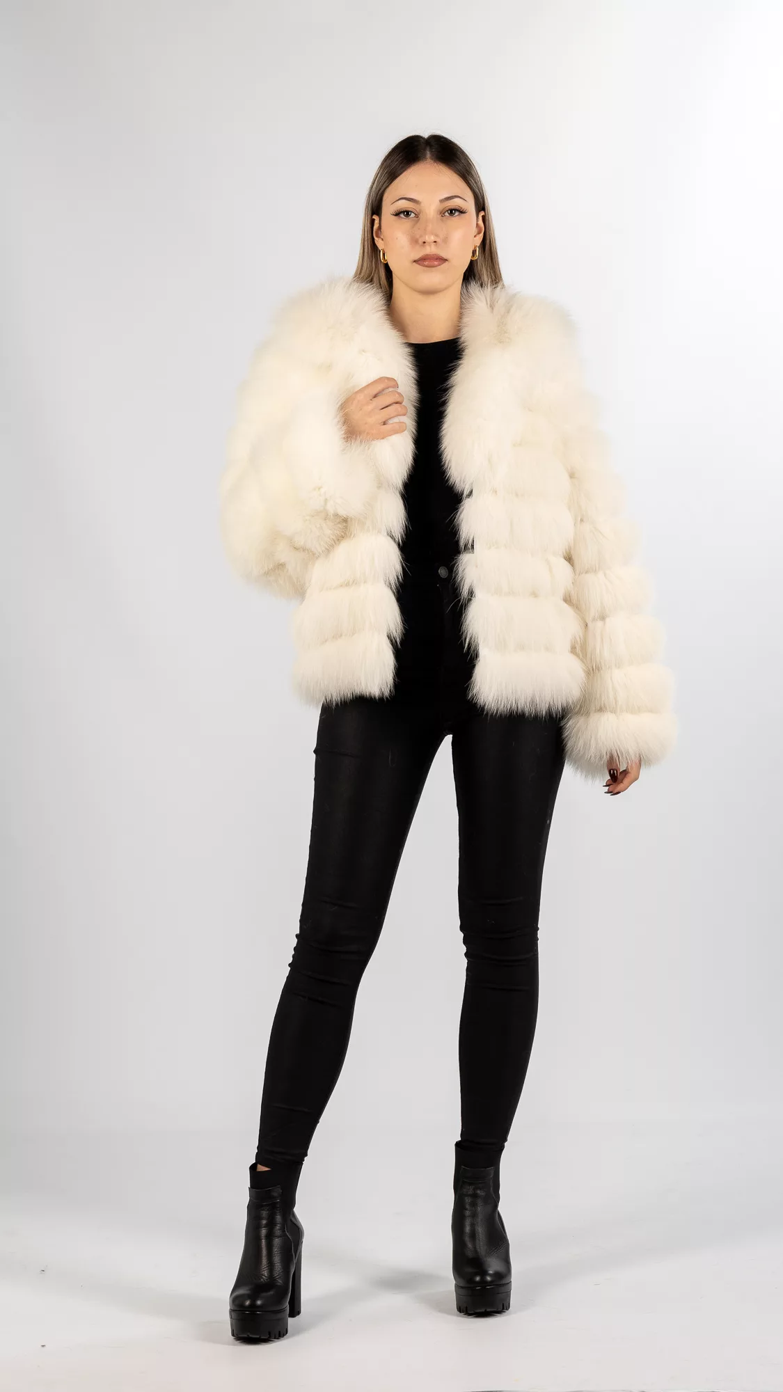 off white fur coat