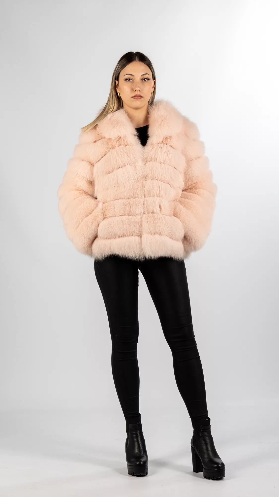 light pink fur coat