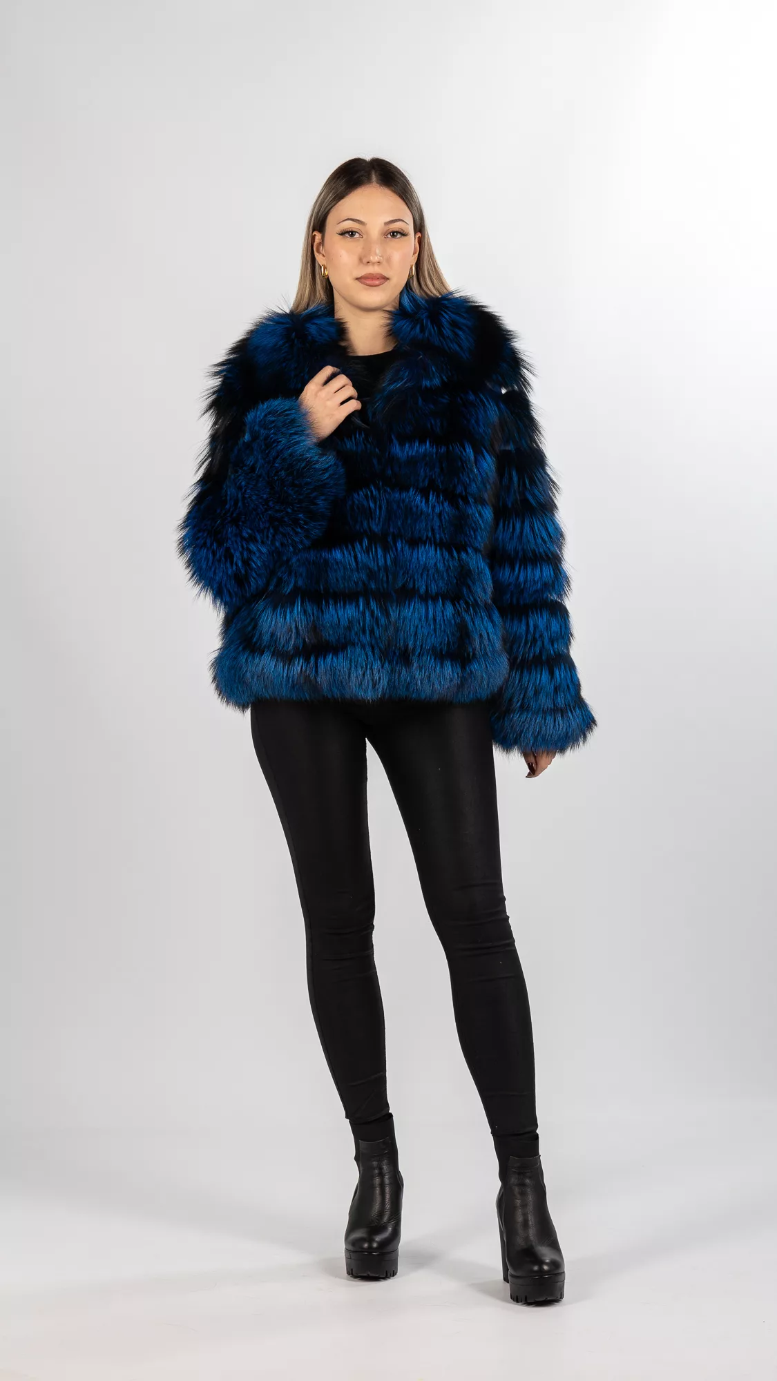 blue silver fox fur coat
