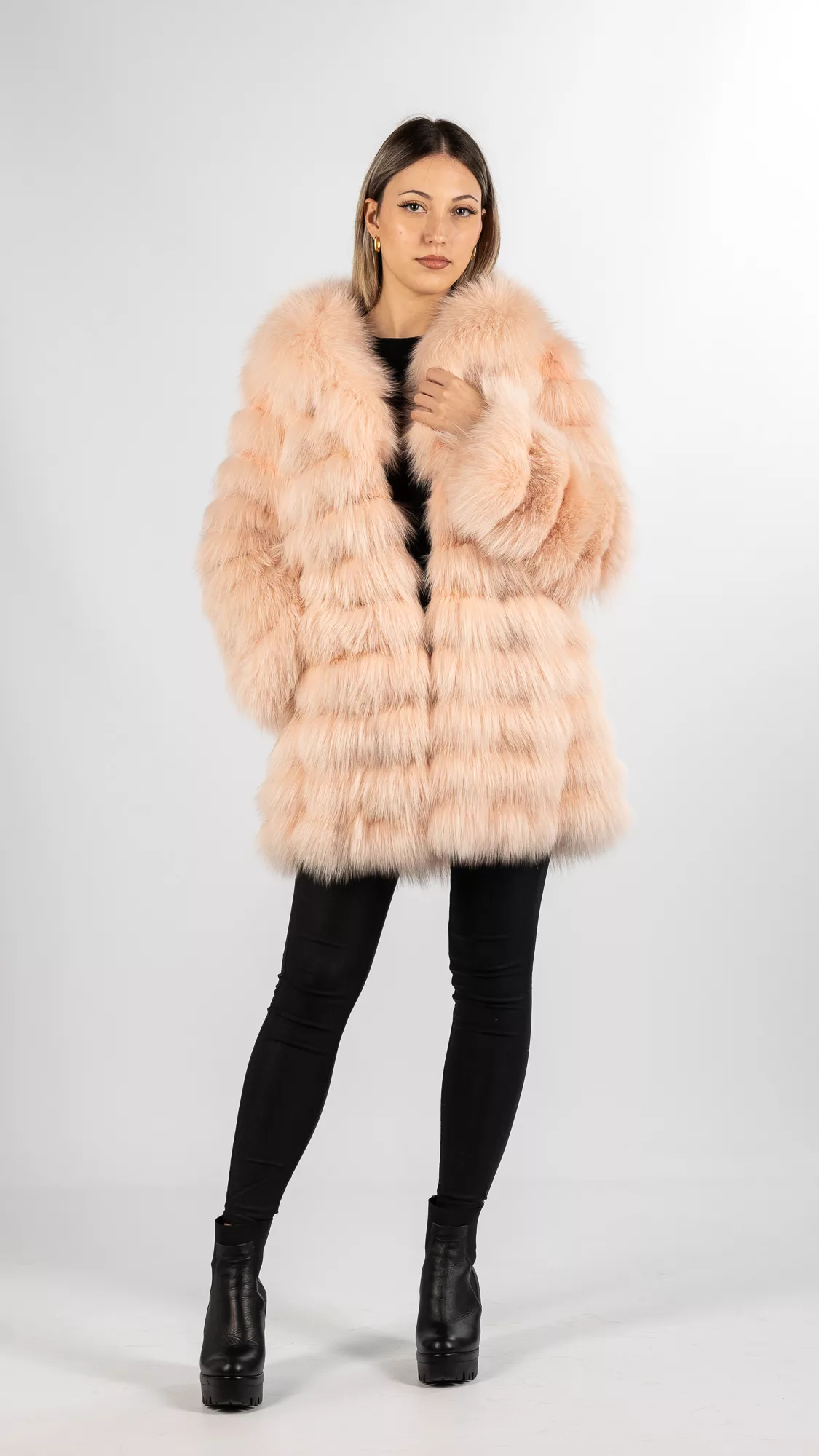 light pink lon fur coat