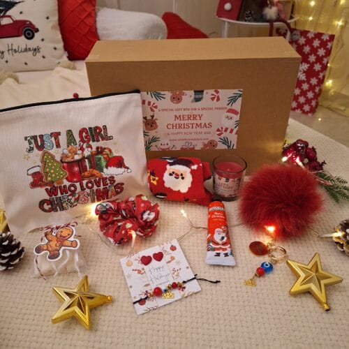 Xmas Gift Box with  Red Pompom Fur Lucky Charm 2025 & Χmas Purse Bag (Copy)