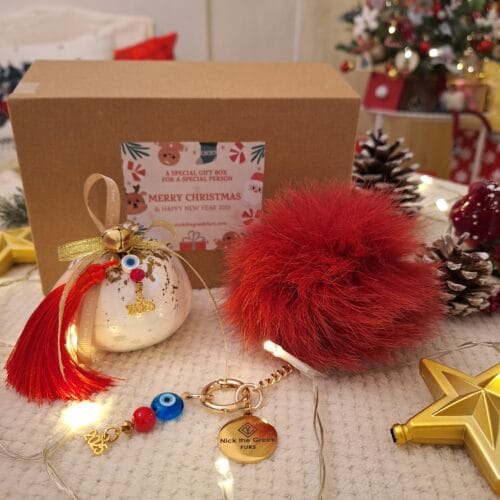 Xmas Gift Box with Red Pompom Lucky Charm & Plaster Pomegranate Lucky Charm 2025 (Copy)