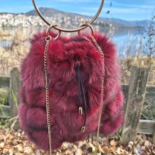 Bordeaux Fur Pouch Bag