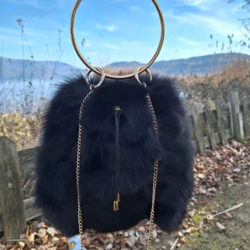 Black Fur Pouck Bag
