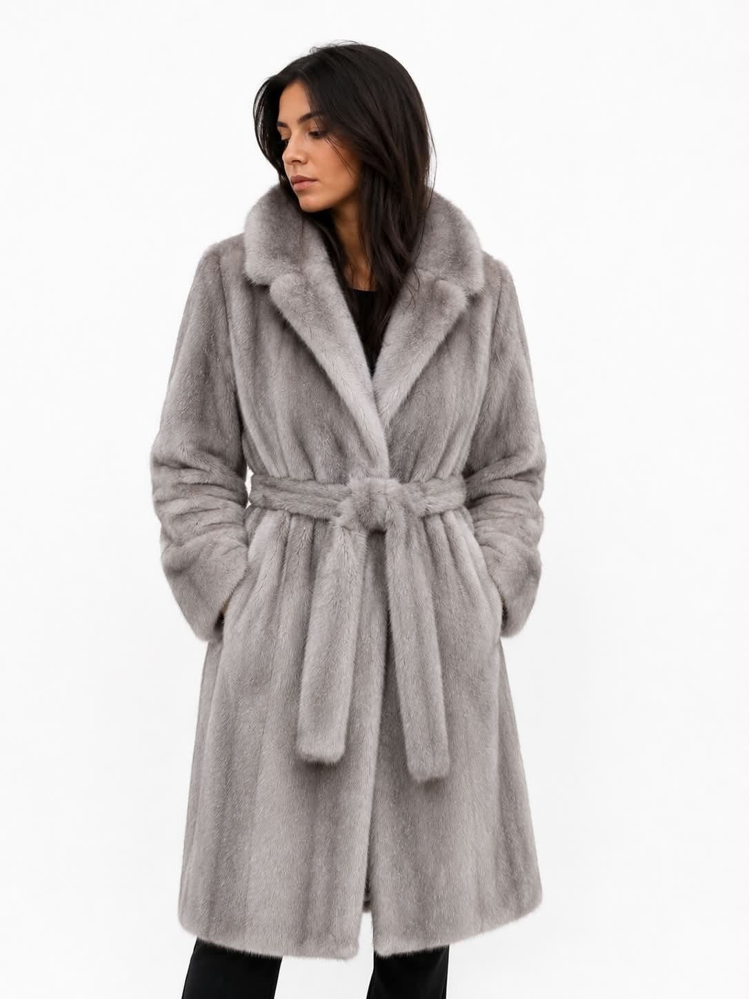 silver mink full skin fur coat