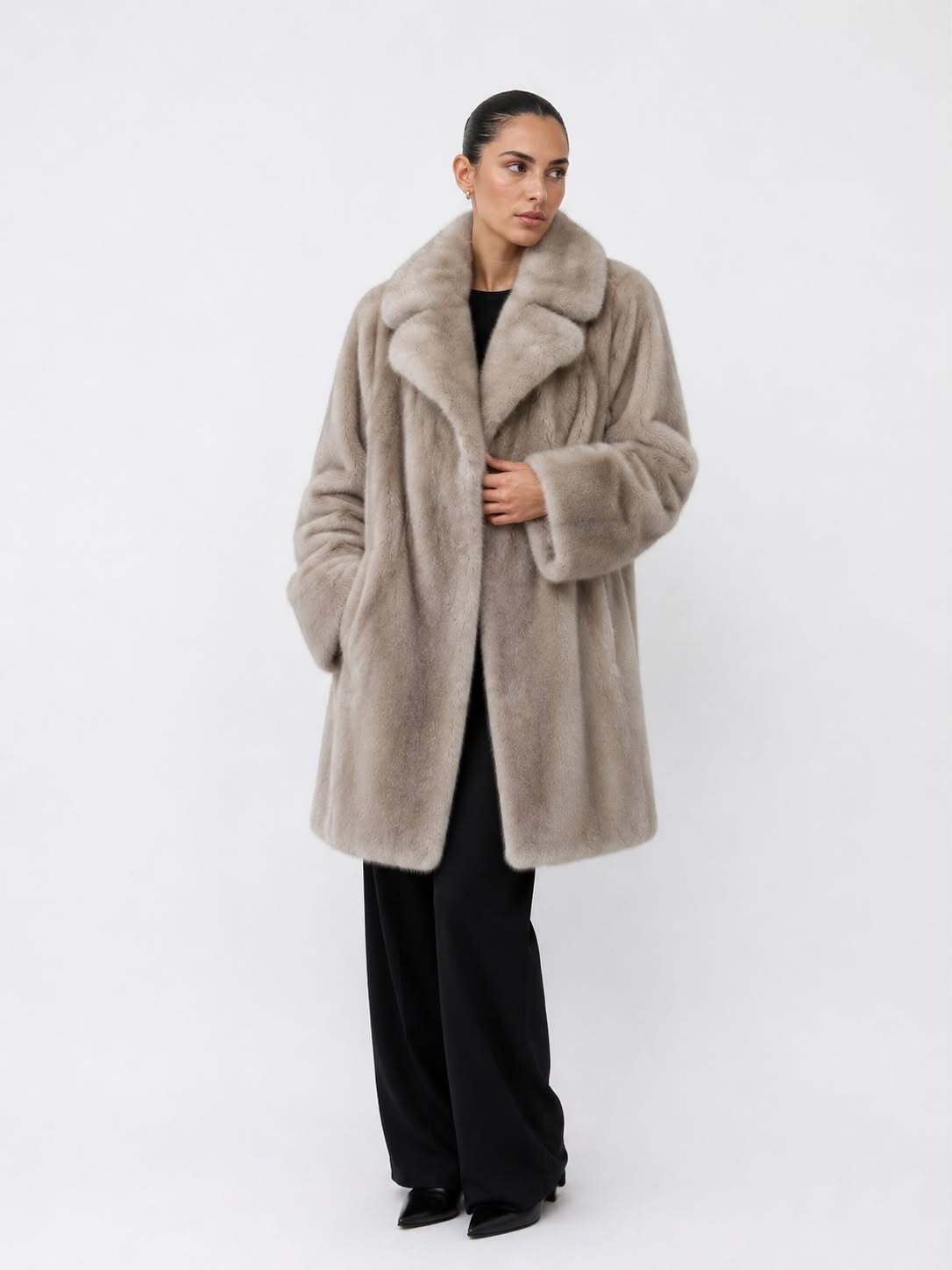 Silver mink full skin fur coat long
