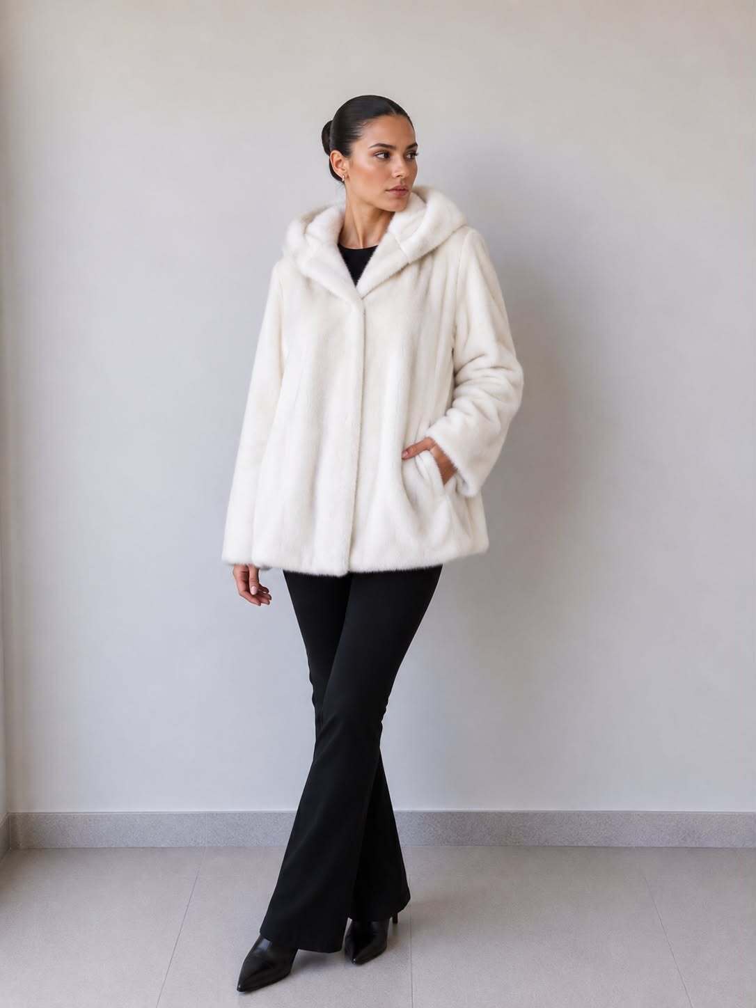 white mink coat with hood