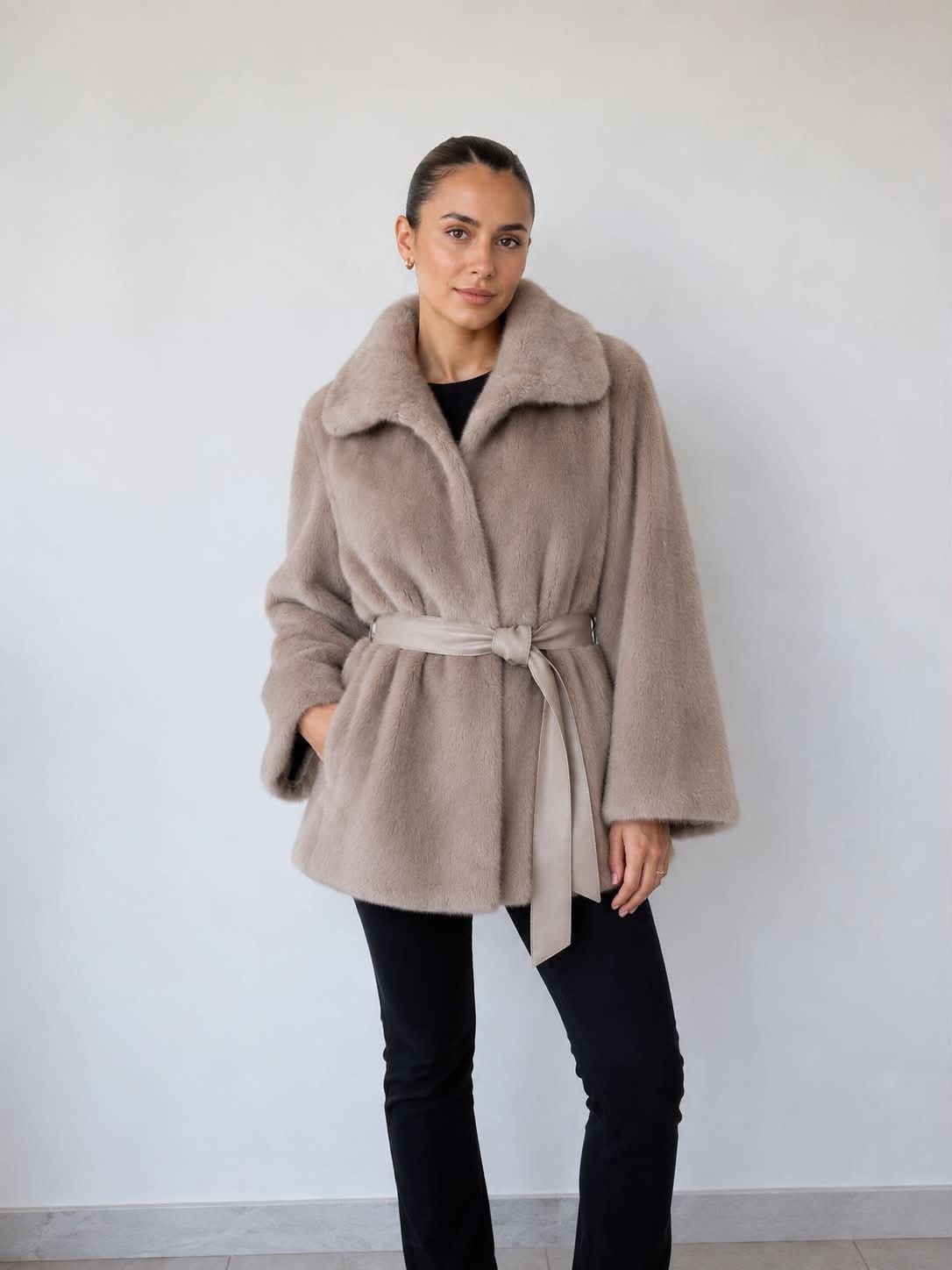 Silver Mink Full Skin Mink Jacket with leather belt